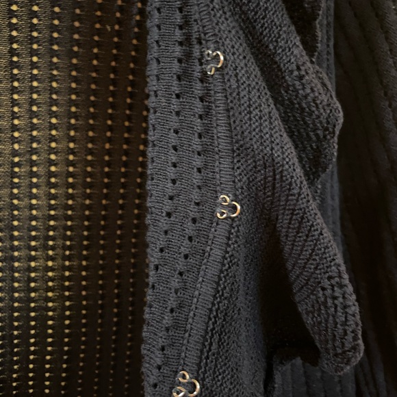 Chaps Navy Cardigan with ruffle detail and hook & eye clasps. - Picture 5 of 5